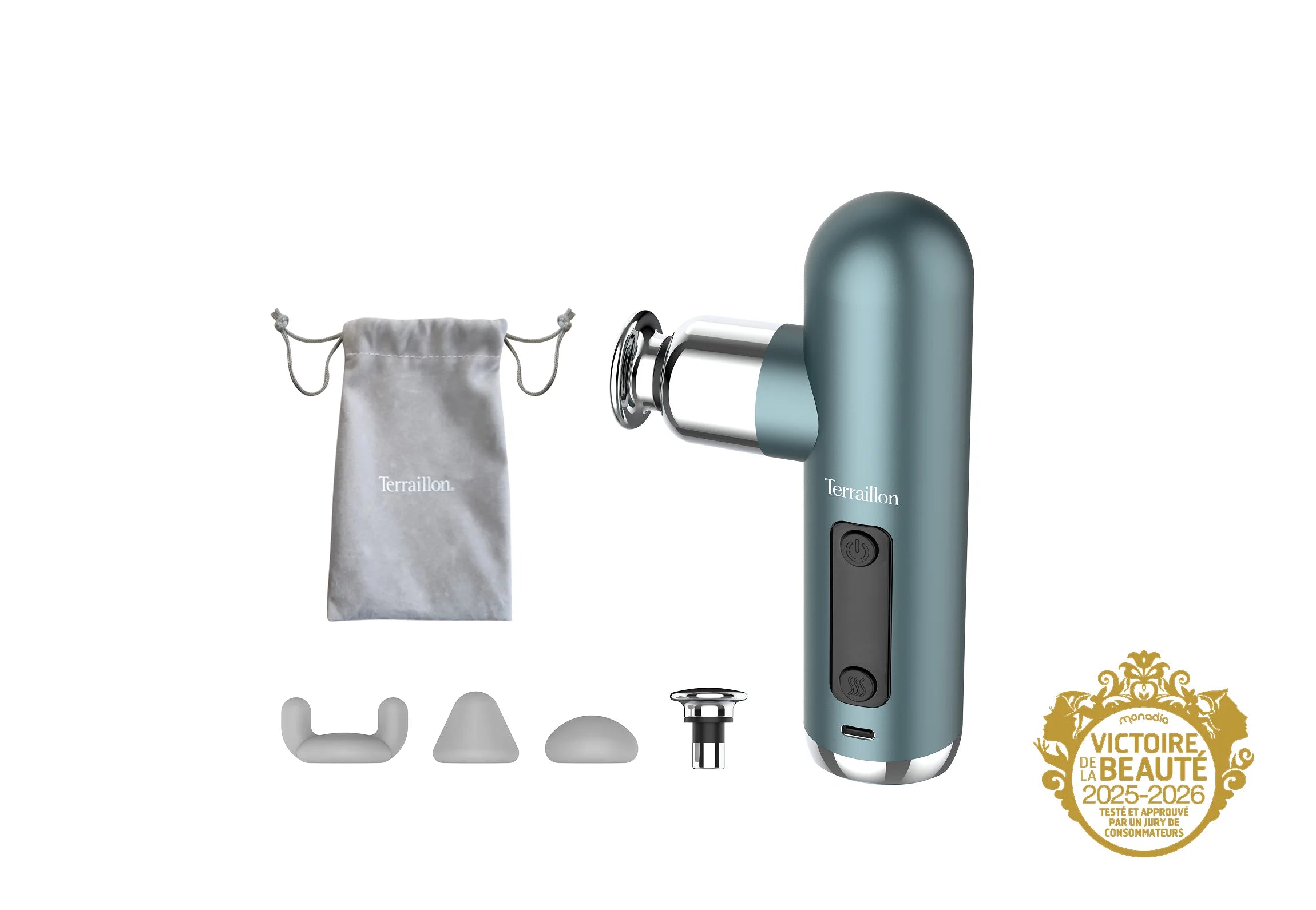 Pistolet de massage MINI MASSAGER récupération et relaxation compact et ses 4 embouts de massage