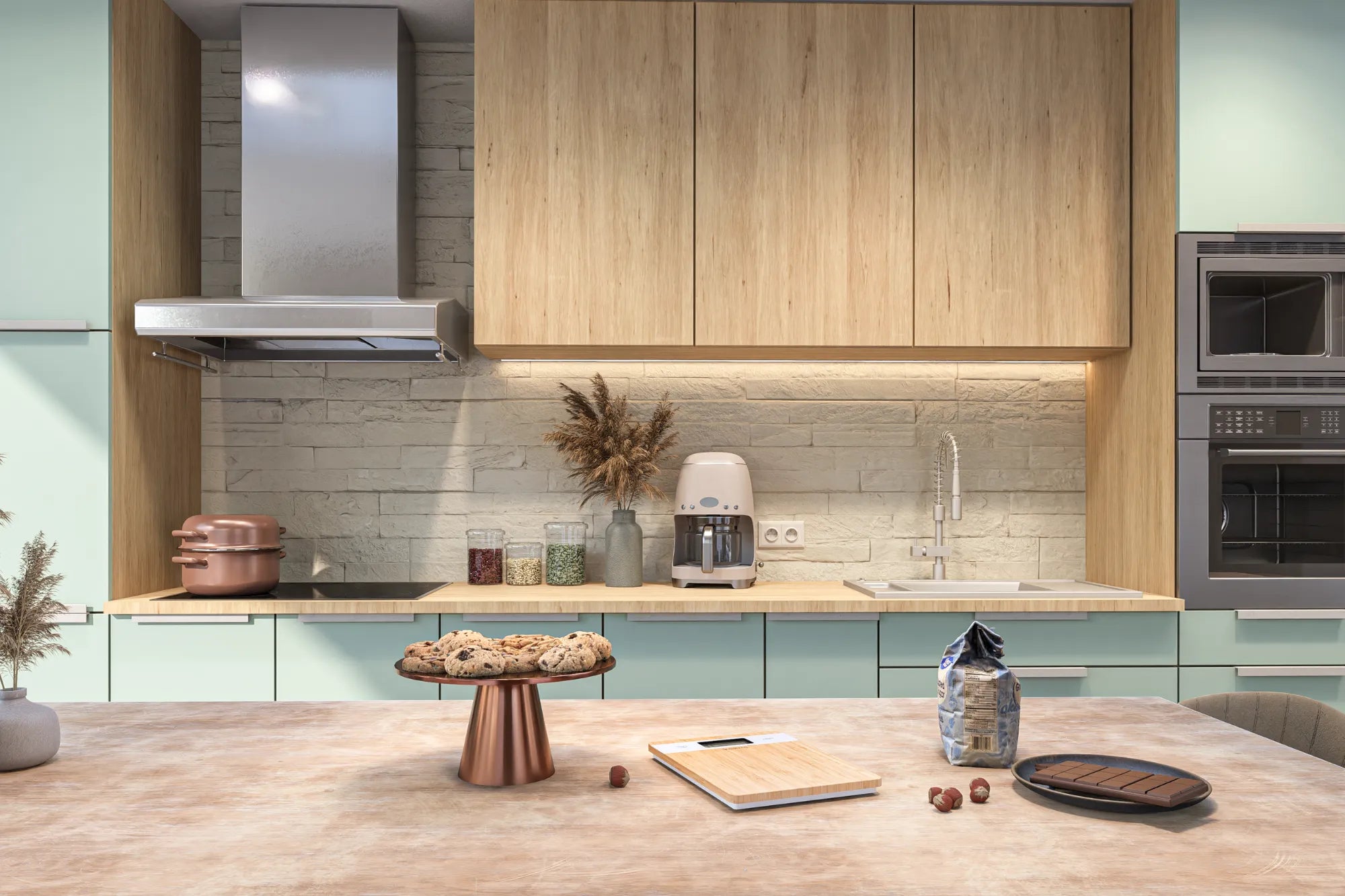 Balance de cuisine en bambou naturel et sans pile BAMBOO USB  plan de travail cuisine 