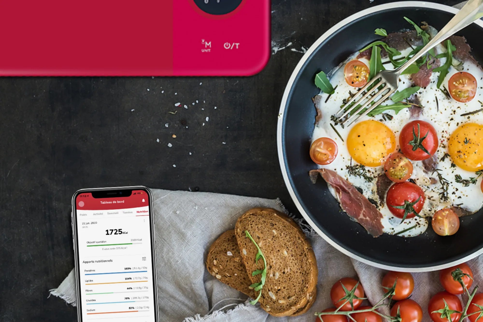 Balance nutritionnelle connectée NUTRITAB visuel préparation avec l'application 