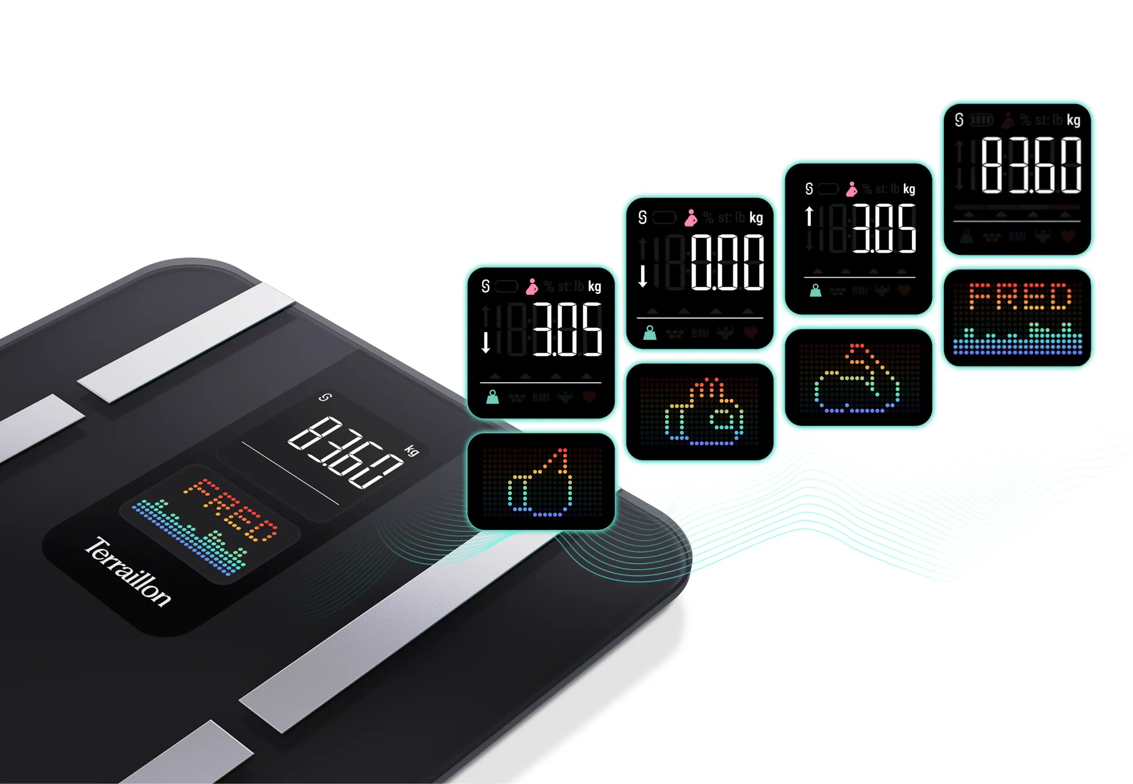 Pèse-personne connecté BODY COLOR CONNECT Bluetooth précis et pratique détails icônes 