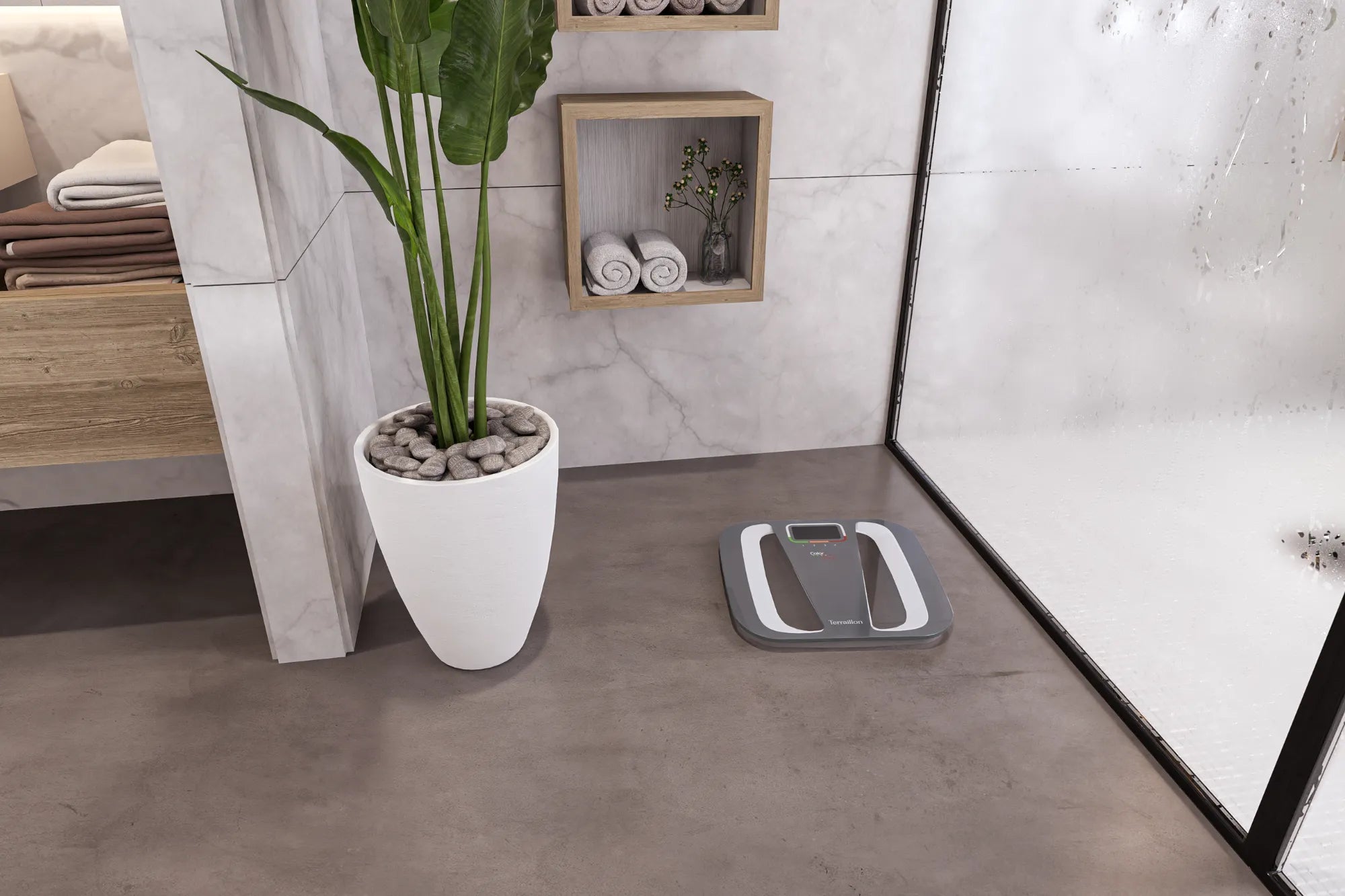 Pèse-personne électronique COLOR COACH QUATTRO vue globale salle de bain 