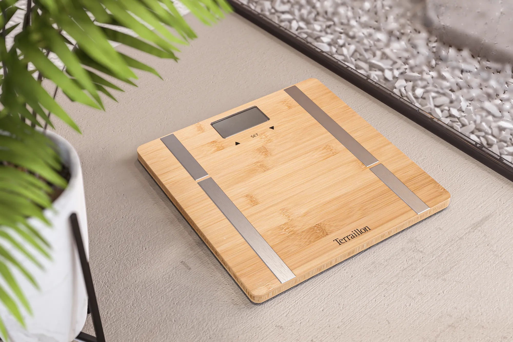 Pèse-personne impédancemètre BAMBOO FIT zoom salle de bain 