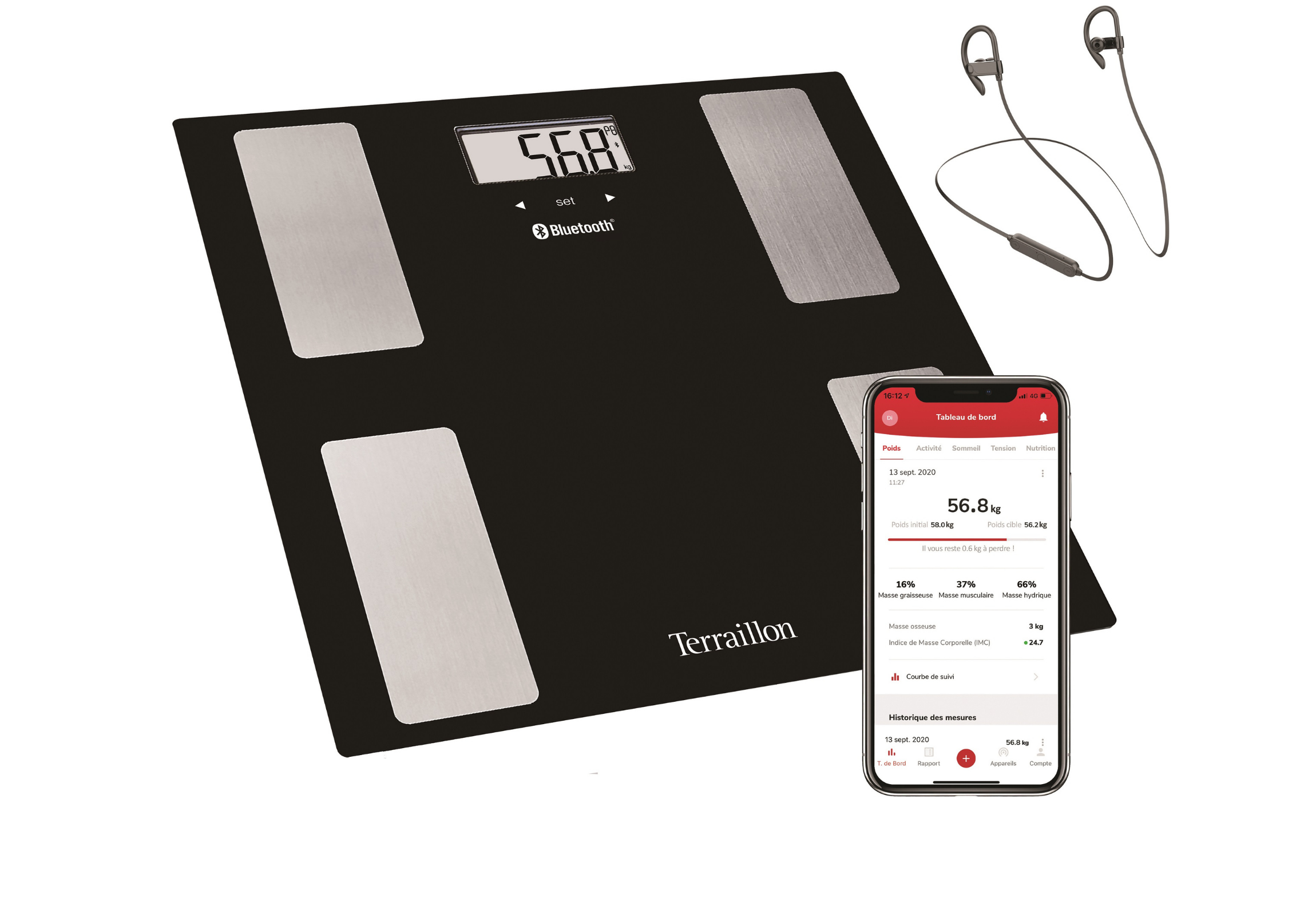 RUN & MOVE WEB COACH MOVE + ECOUTEURS - Impédancemètre connecté + écouteurs sport Bluetooth offerts