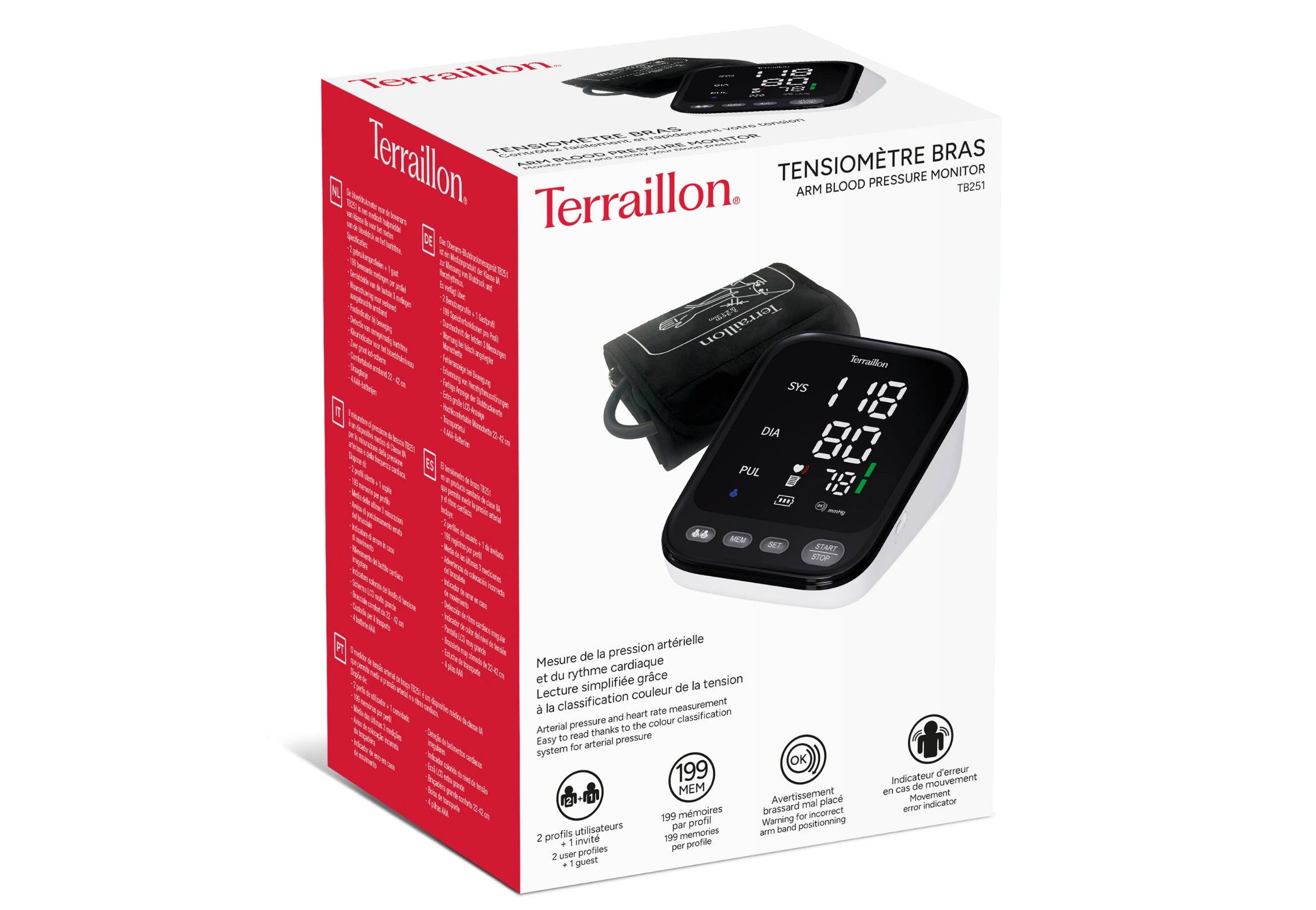Tensiomètre bras TB251 mesure précise et fiable de la tension artérielle packaging 