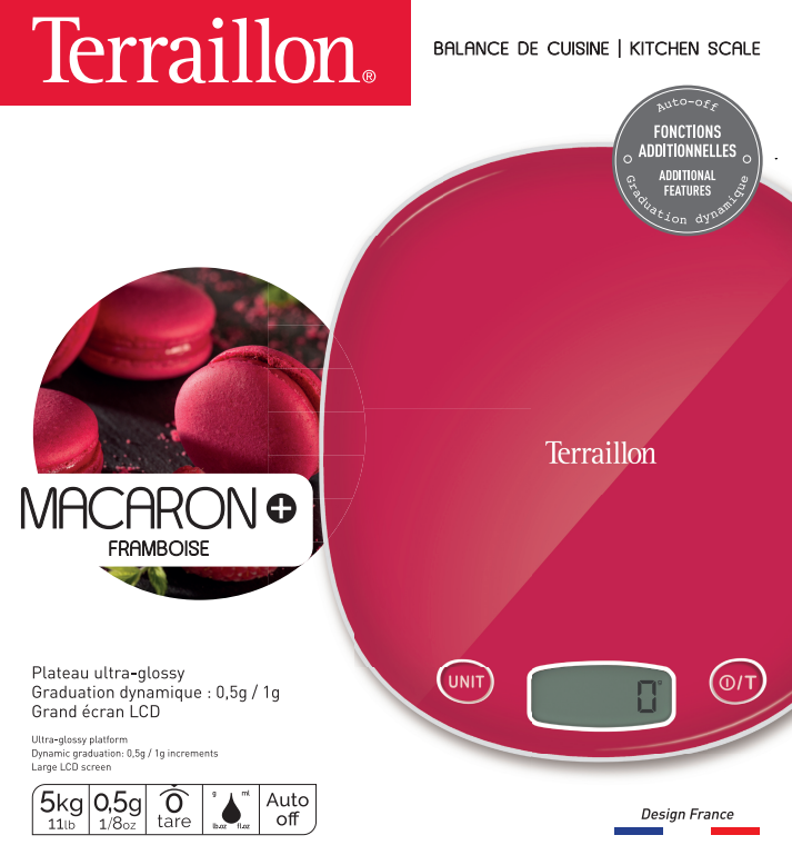 Balance de cuisine électronique Macaron + Coco blanche 5 kg - Terraillon